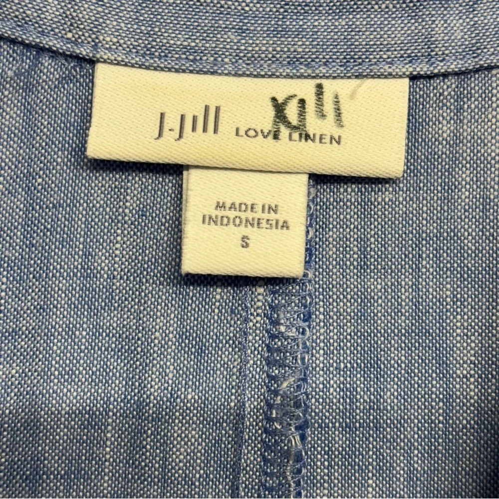 J. JILL Love Linen 100% Linen Button Down Sleeveless Blue Shirtdress S Pockets - Picture 4 of 9